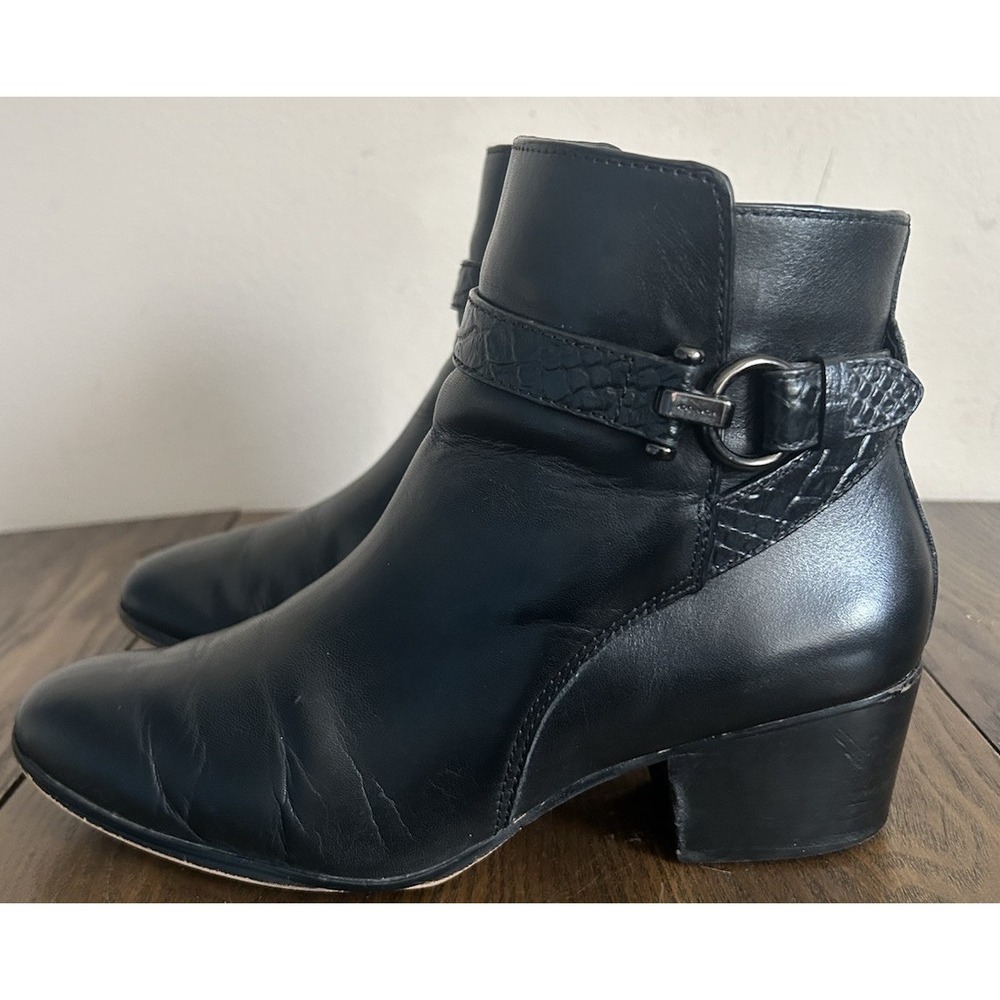 Coach Paulina Womens 7.5B Black Leather Classic Boots Booties Ankle Buckle - Picture 9 of 14